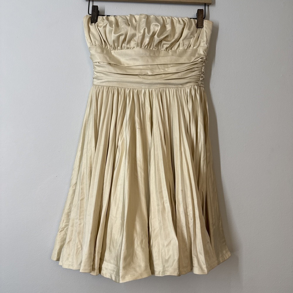 Y2K Strapless Cream Party Dress‎ Homecoming Coquette Glam Vintage